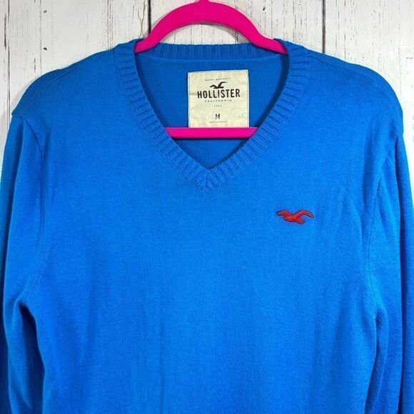 Hollister Mens Aqua Blue V Neck Sweater Coastal Preppy Classic Casual Everyday - Picture 2 of 13